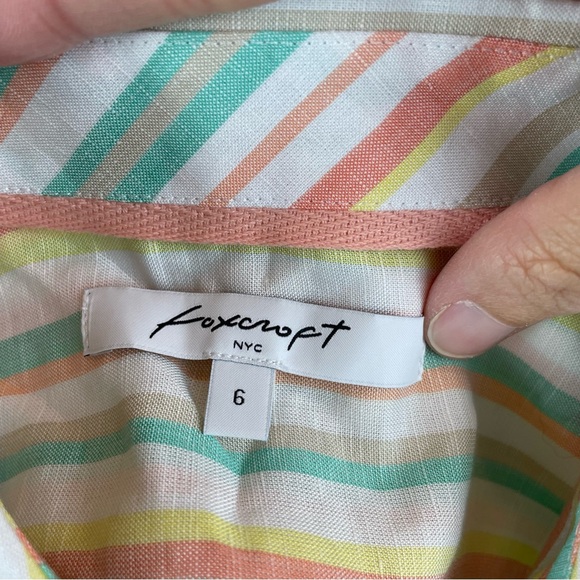 Foxcroft Orange Green White Stripe Button Down Blouse Shirt Top Women Size 6 - Picture 2 of 6